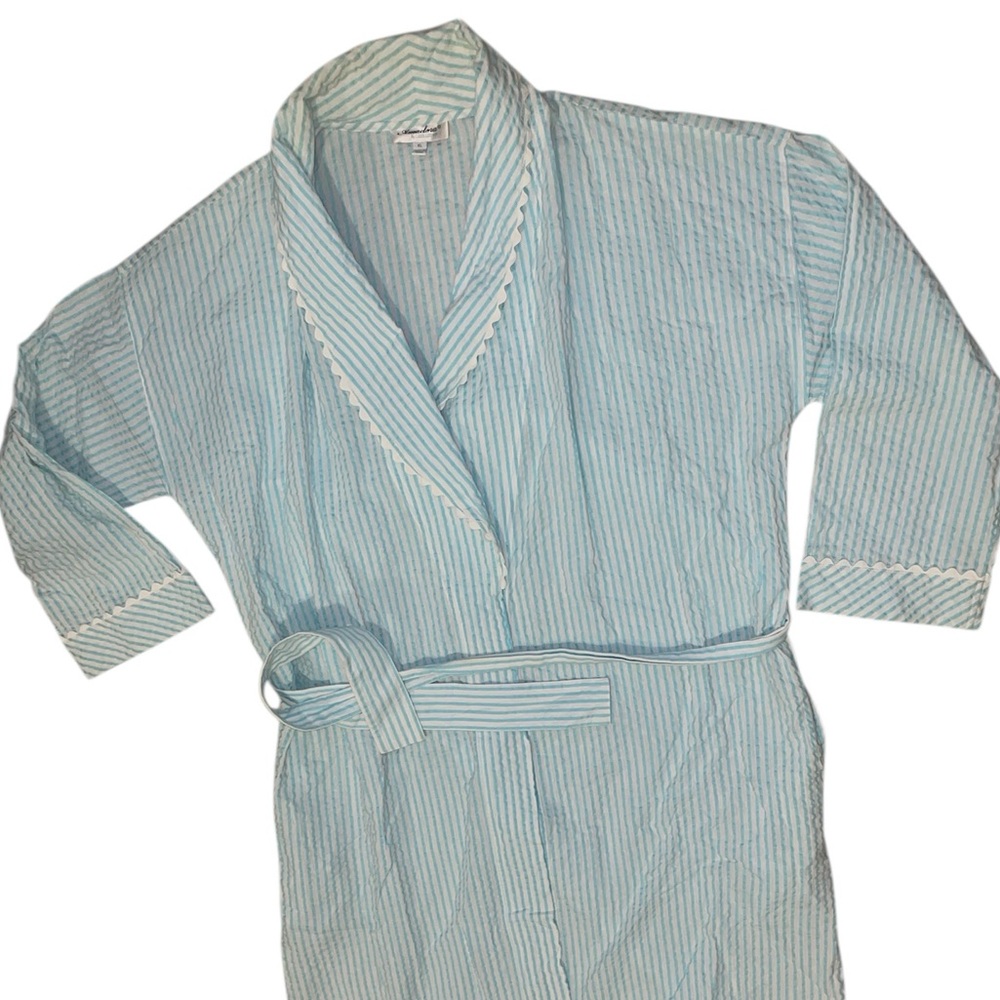 Cuddledown Elegant Light Blue Striped Women's Robe/ 100% cotton